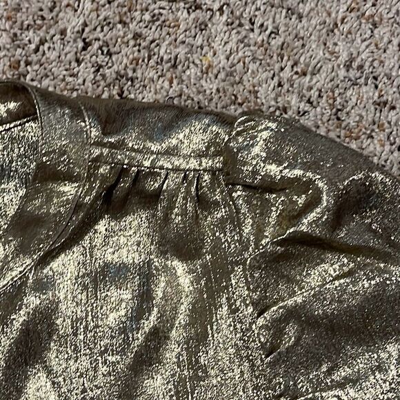 Dear John Gold Metallic Rowan Hidden Placket 3/4 Sleeve Top Medium - Picture 5 of 7